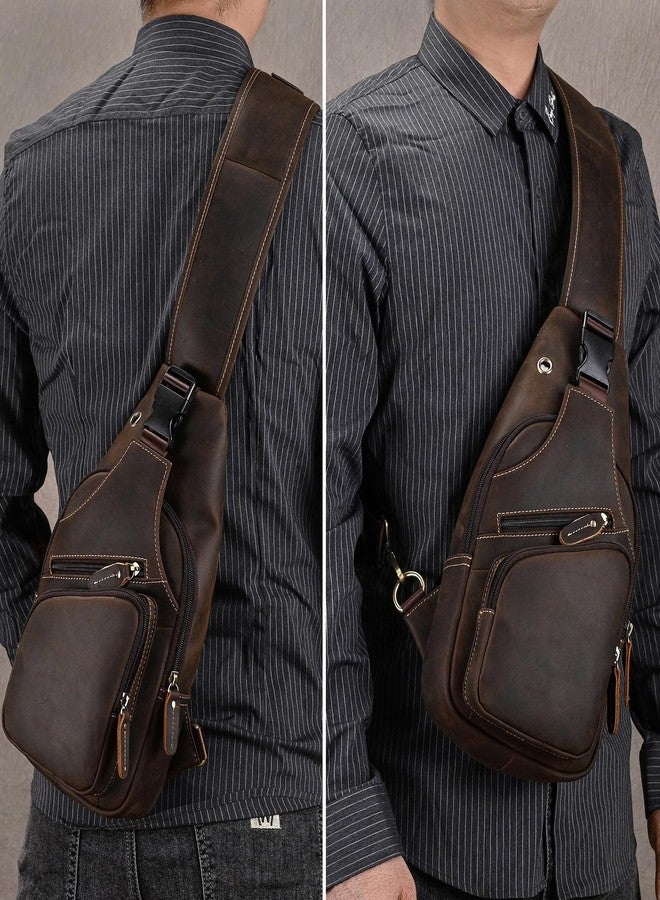 SAIION Men Fashion Casual Travel Hiking Crossbody Chest Sling Bag Rig One Shoulder Strap Bag Men Leather Chest Bags, 9455 Dark Brown - Image 2