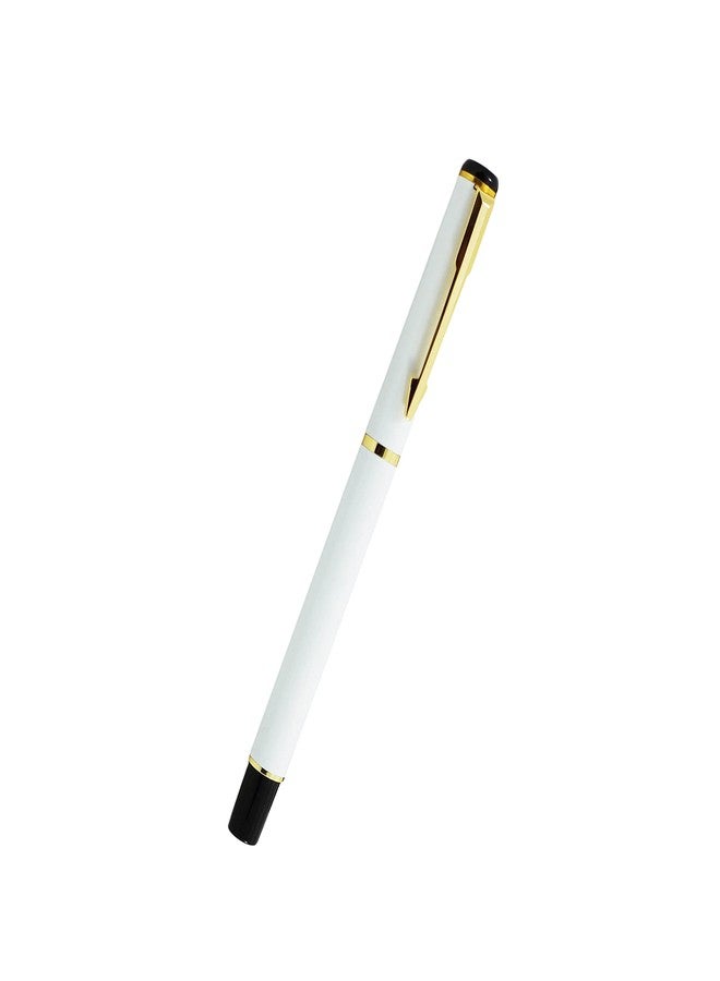 auteur 801 Golden & White Metal Roller Ball Pen With Gold Clip Stunning Luxury Best Gift For Men & Women Professional Executive Office, Nice Pens (Pack of 2, Blue Ink) - Image 2