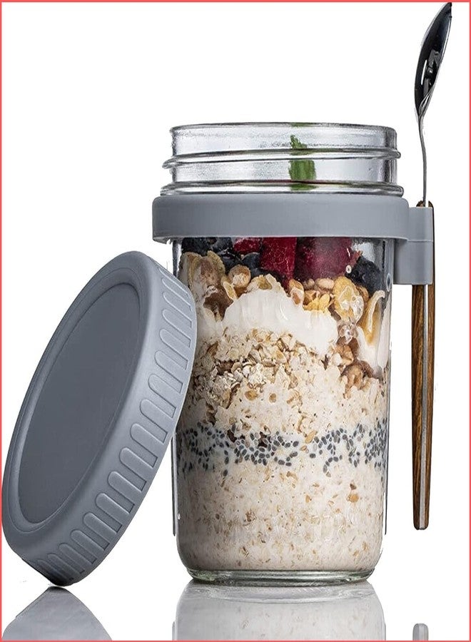 Zephorus Oat Container with Lid and Spoon Jar Set Large Airtight Oatmeal Container with Measure Marks Cereal, Milk, Vegetable and Fruit Salad Storage Containers Leak proof (350Ml, Multi color,1Pcs) - Image 1