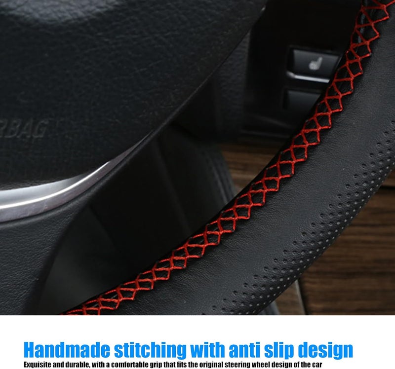 NGHEY Pack-1 Leather Steering Wheel Cover, Universal Non-Slip Stitch On Wrap, DIY Car Wheel Cover Protector with Needle and Thread for Most Cars SUVs and Trucks (Black #3) - Image 3
