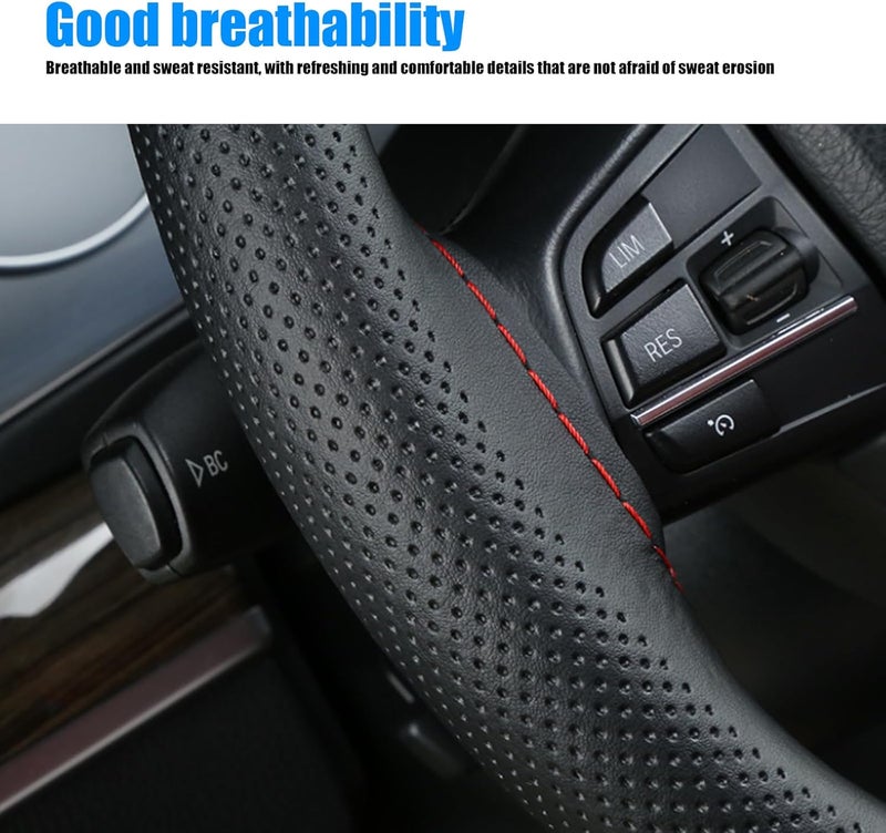 NGHEY Pack-1 Leather Steering Wheel Cover, Universal Non-Slip Stitch On Wrap, DIY Car Wheel Cover Protector with Needle and Thread for Most Cars SUVs and Trucks (Black #3) - Image 2