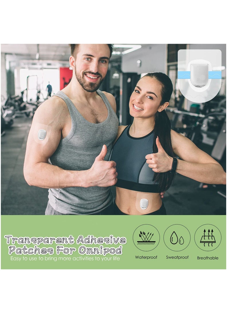 Shower Waterproof Patch Compatible with Omnipod Adhesive Patches Transparent Overpatch Long Lasting Sweatproof Continuous Monitor Protection (20 Pcs)