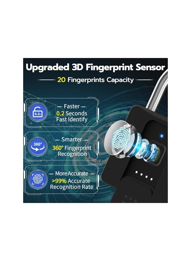 PROMASS PROMASS Fingerprint Padlock with Key Backup, Weatherproof Biometric Bluetooth APP Controlled Keyless Smart Electronic Long Shackle Combination Lock for Outdoor Fence Gate Pool Shed Gym Locker Yard  - Image 3