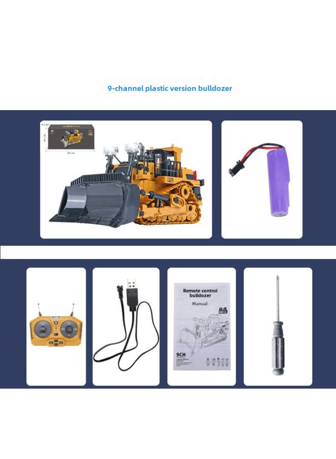 Large 2.4g Alloy Remote Control Excavator Self-dumping Truck Toy Engineering Tank Plaything Bulldozer-Color:BC1046-plastic 9-way Bulldozer (Remote Control)  - Image 1