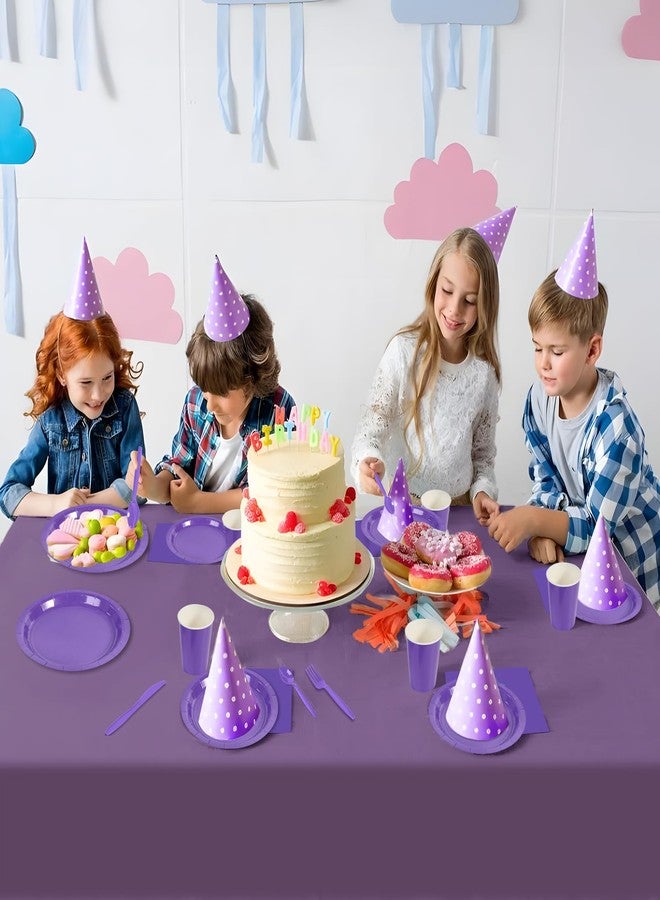 Ottin 169pcs Purple Paper Plates and Napkins Party Supplies Plastic Spoon Forks Knives Cups Tablecloth Disposable Decoration for Birthday Wedding Dinner Party Baby Shower Mother's Day Easter - Image 4