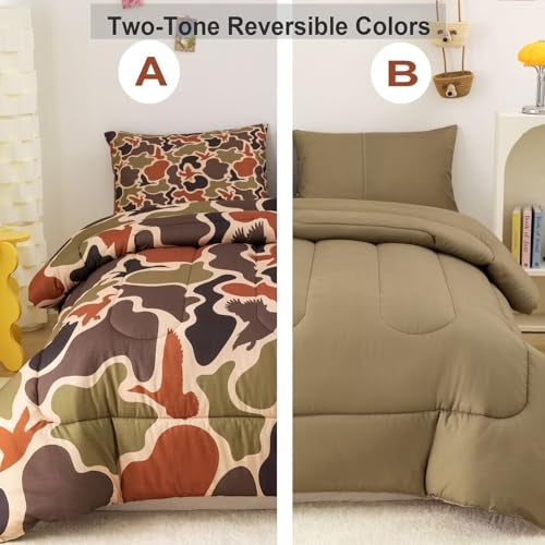 CKOU CCOO Duck Camo Bedding Set Full Size for BoysGreen Camouflage Comforter SetDuck Hunting Bed SetsCamo Bedroom Decor for Teens Kids - Image 3