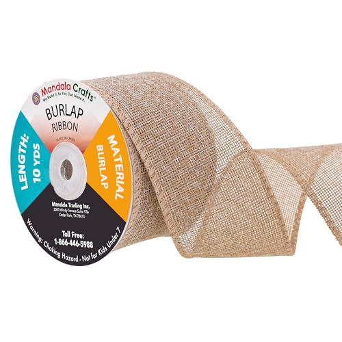 Mandala Crafts Natural Burlap Ribbon 2.5 Inches Wide Jute Ribbons for Crafts - 20 Yds Roll Rustic Burlap Wrap Trim Ribbons for Wreaths Bows Wedding Party Decoration - Image 1