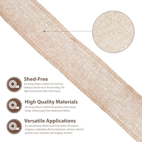 Mandala Crafts Natural Burlap Ribbon 2.5 Inches Wide Jute Ribbons for Crafts - 20 Yds Roll Rustic Burlap Wrap Trim Ribbons for Wreaths Bows Wedding Party Decoration - Image 3