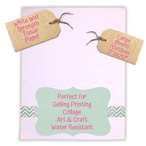 BCreativetolearn Carnival Papers Wet Strength White Tissue Paper 60 Sheets Alternative to Deli Paper for Model Making, Geli Printing, Mixed Media Crafts etc Resistant to Tearing When Wet - Image 1