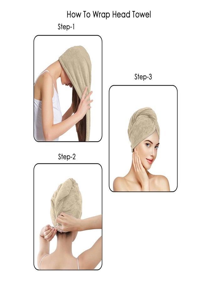HOUSSE Microfibre Head Towels | 550 GSM High Absorbent Hair Wrap with Adjustable Buttons for Girls | Super Soft & Quick Dry Wrap Towel for Hairs | Pack of 1 | 25x65 cm (Sandrift) - Image 4