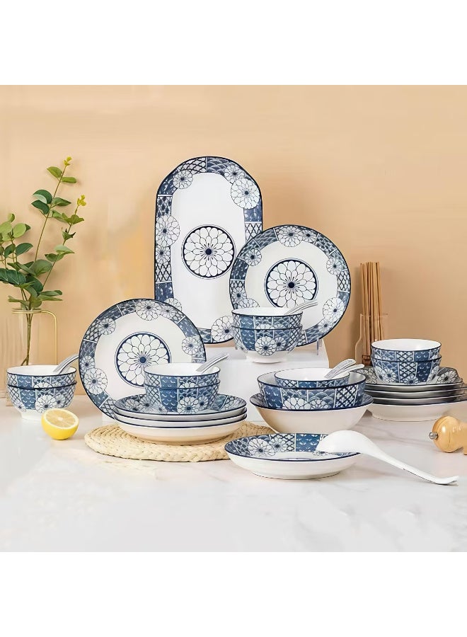 Kawkab 28 piece Dinnerware Set, Set for 6, Microwave & Dishwasher Safe,Chinese Style.Free gift: 6 coasters - Image 3