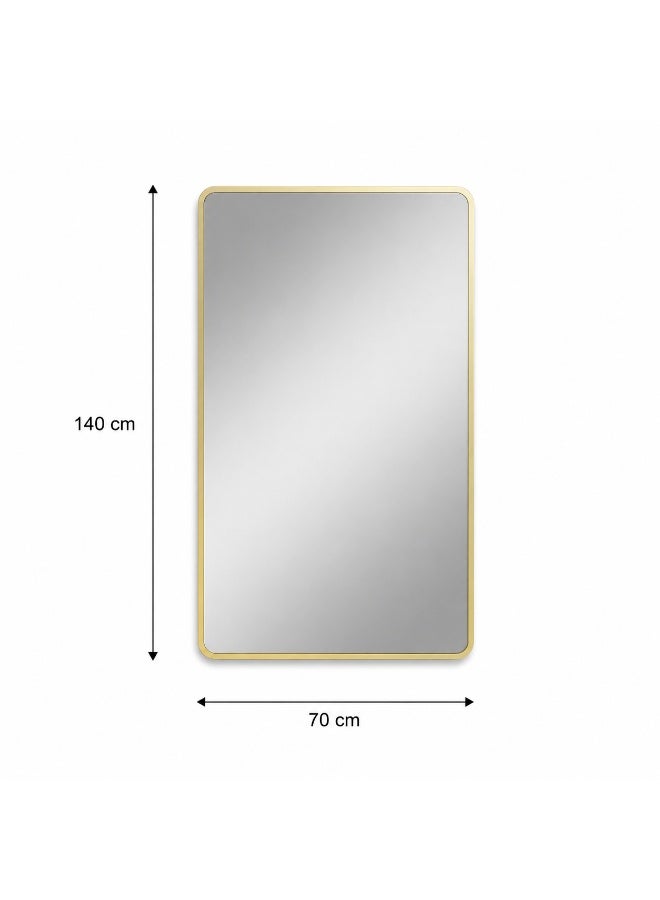 alsaada home Rectangular Wall Mounted Decor Mirror with Metal Frame, 140x70 cm - Gold - Image 3