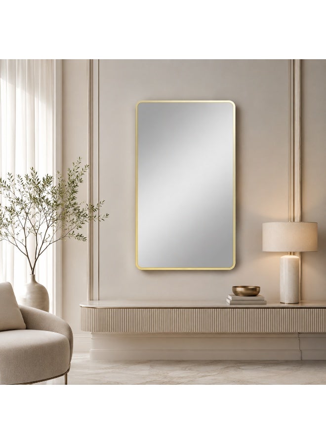 alsaada home Rectangular Wall Mounted Decor Mirror with Metal Frame, 140x70 cm - Gold - Image 2