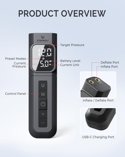 ETENWOLF P200 Electric Ball Pump 2000mAh Sports Air Pump with Digital Pressure Gauge for Basketball Soccer Volleyball (Black) - Image 4