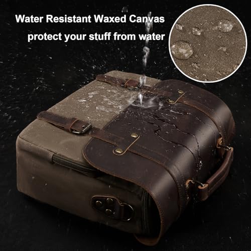 NEHOR Men's Messenger Bag Waxed Canvas Briefcase 16 Inch Vintage Genuine Leather Laptop Computer Bags Waterproof Satchel Shoulder Bag for Work/Office - Image 3