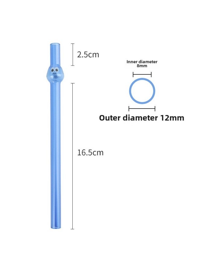 Wholesale Creative Glass Straw Color Big Eyes High Borosilicate Heat-resistant Explosion-proof Straight Tube Household Milk Tea Beverage Straw-Color:Blue Big Eye (Decal)-Specifications:12mm * 220mm Straight Pipe - Image 1
