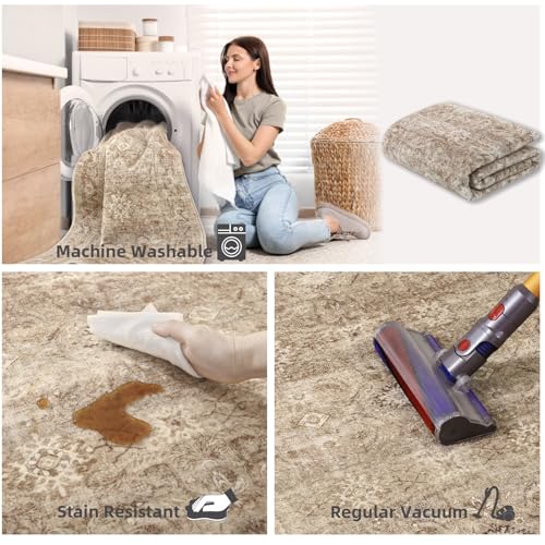 palohom Washable Living Room Area Rugs: 6'x9' Large Rug Stain Resistant Distressed Vintage Boho Carpet Non Slip Low Pile Faux Wool Soft Rug for Kitchen Dining Room Nursery Kids Playroom Farmhouse Bedroom - Image 5