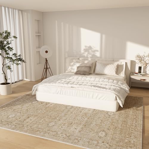 palohom Washable Living Room Area Rugs: 6'x9' Large Rug Stain Resistant Distressed Vintage Boho Carpet Non Slip Low Pile Faux Wool Soft Rug for Kitchen Dining Room Nursery Kids Playroom Farmhouse Bedroom - Image 2