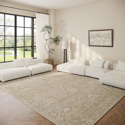 palohom Washable Living Room Area Rugs: 6'x9' Large Rug Stain Resistant Distressed Vintage Boho Carpet Non Slip Low Pile Faux Wool Soft Rug for Kitchen Dining Room Nursery Kids Playroom Farmhouse Bedroom - Image 1