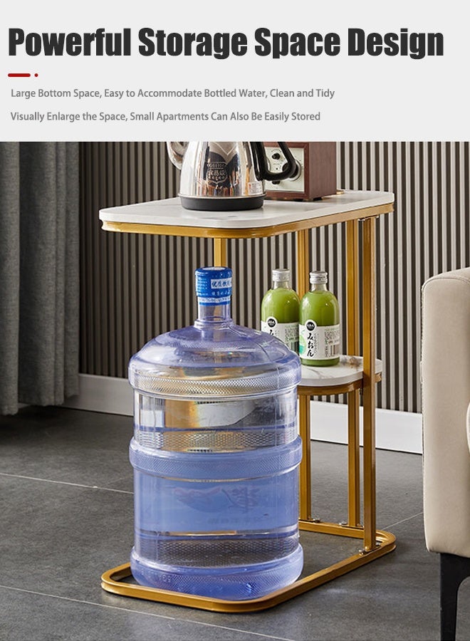 تابيت طاولة جانبية على شكل حرف C، طاولة C متينة ذات مستويين مع مساحة تخزين وطاولة جانبية ضيقة لغرفة المعيشة وغرفة النوم بإطار معدني، طاولة سرير صناعية صغيرة بجانب الأريكة وطاولة أريكة للمساحات الصغيرة إطار أسود - Image 5