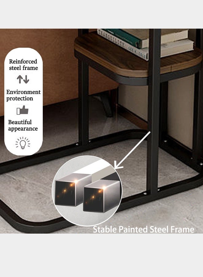 تابيت طاولة جانبية على شكل حرف C، طاولة C متينة ذات مستويين مع مساحة تخزين وطاولة جانبية ضيقة لغرفة المعيشة وغرفة النوم بإطار معدني، طاولة سرير صناعية صغيرة بجانب الأريكة وطاولة أريكة للمساحات الصغيرة إطار أسود - Image 3