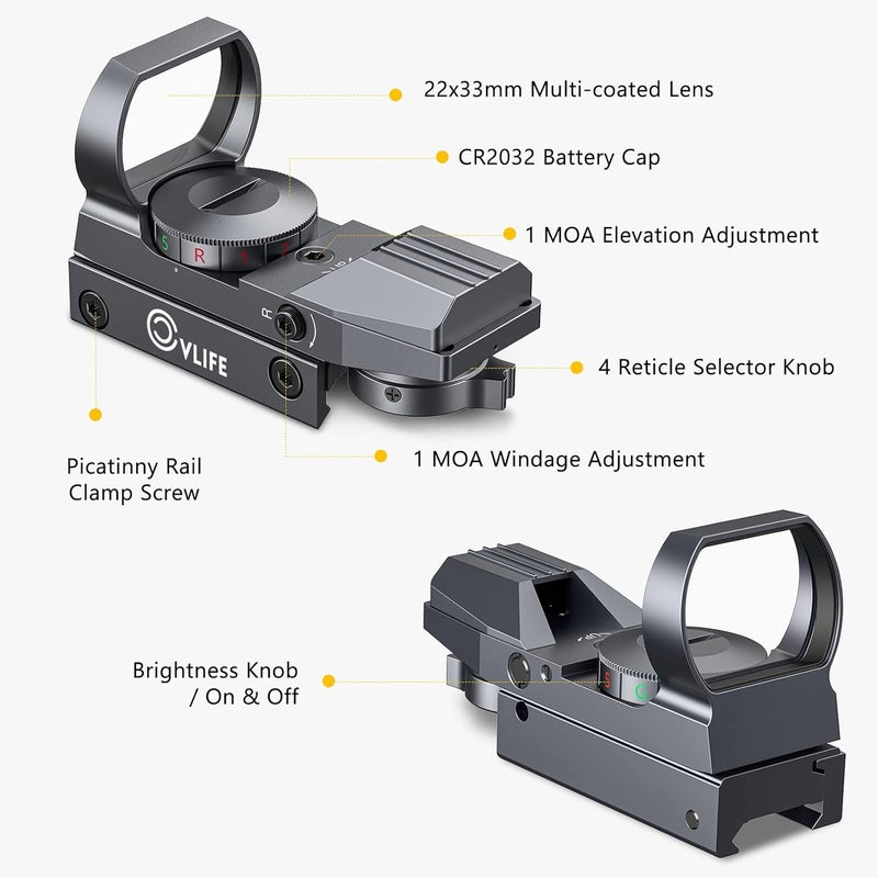 CVLIFE 1X22X33 Red Green Dot Gun Sight Scope Reflex Sight with 20mm Rail - Image 4