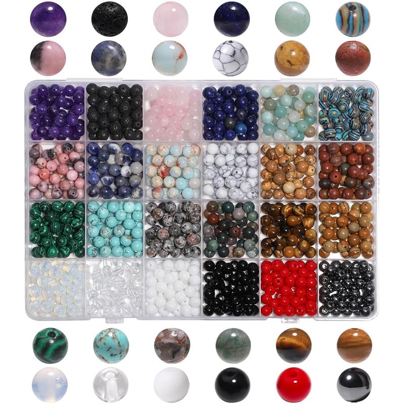 Xilitata 720pcs 6mm Natural Round Stone Beads Gemstone Crystal Loose Beads Smooth Bead for Bracelet Necklace Earring Jewelry Making Kit - Image 1