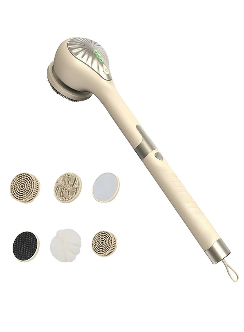 إيفرين فرشاة كهربائية للجسم، ثلاث درجات من القوة، عمر بطارية طويل، فرشاة استحمام كهربائية للتقشير والتدليك، مقشر للجسم، فرشاة استحمام بمقبض طويل، 6 فرش - Image 1