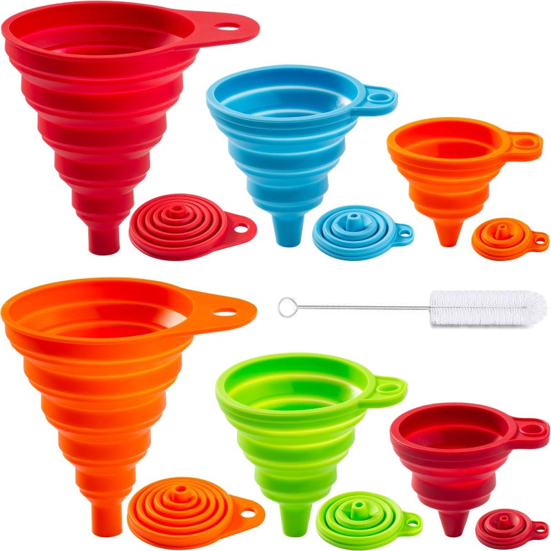 KALAVE Kitchen Funnel Set 6 Pack - Food Grade Silicone Collapsible Funnel, Funnels for Kitchen Use Filling Bottles, Daily Cooking, and Water or Powder Transfer. (Multicolor) - Image 1