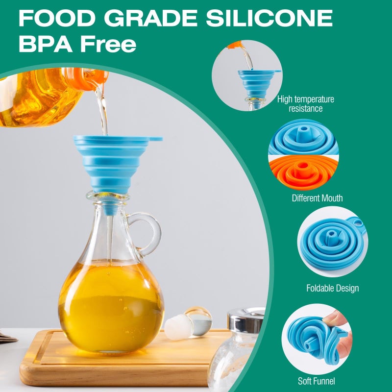 KALAVE Kitchen Funnel Set 6 Pack - Food Grade Silicone Collapsible Funnel, Funnels for Kitchen Use Filling Bottles, Daily Cooking, and Water or Powder Transfer. (Multicolor) - Image 4