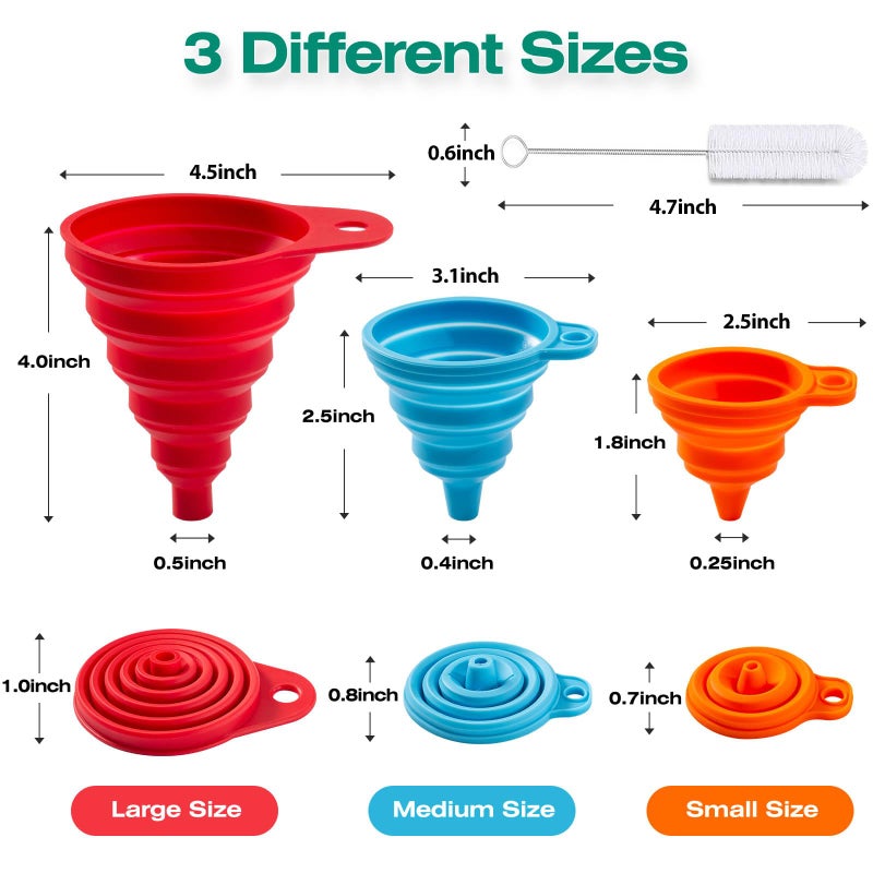 KALAVE Kitchen Funnel Set 6 Pack - Food Grade Silicone Collapsible Funnel, Funnels for Kitchen Use Filling Bottles, Daily Cooking, and Water or Powder Transfer. (Multicolor) - Image 2