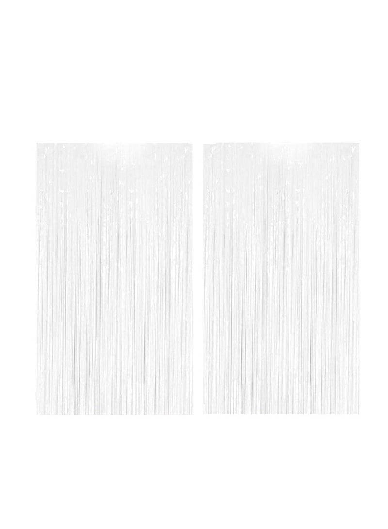 Boxwoods White Foil Fringe Tinsel Curtain 1 x 2 meters Metallic Party Backdrop for Bridal Shower Graduation Birthday Decorations - Image 2