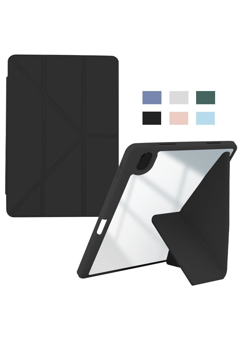 حافظة اي باد اير11 2024 حامل فوليو سمارت سليم غطاء النوم / الاستيقاظ التلقائي ، مع فتحة قلم رصاص ، غلاف خلفي شفاف اسود - Image 1