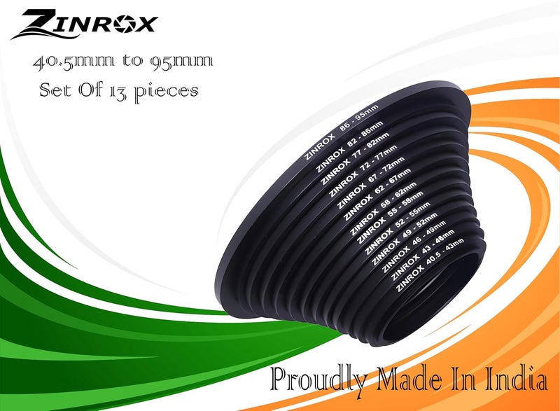 ZINROX 40.5mm to 95mm Stepping Up Ring Filter Adapter Set of 13-Pieces, Lens Filter Adapter Step Up Rings Made in India - Image 5