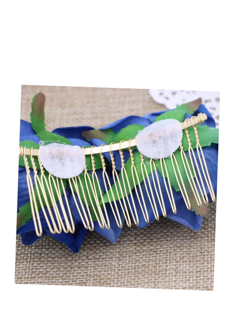 KASTWAVE حزمة 2 مشبك شعر زهرة الورد للنساء إكسسوارات شعر زهور الورد مشبك شعر زفاف راقصة الفلامنكو للنساء الفتيات حفلة كرة تنكرية وكوسبلاي (أزرق) - Image 4