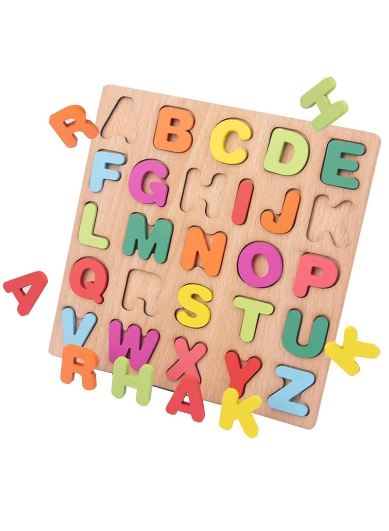 Wooden Alphabet and Number Puzzle Board for Toddlers, Colorful Letters and Numbers (Big Language) - Image 1