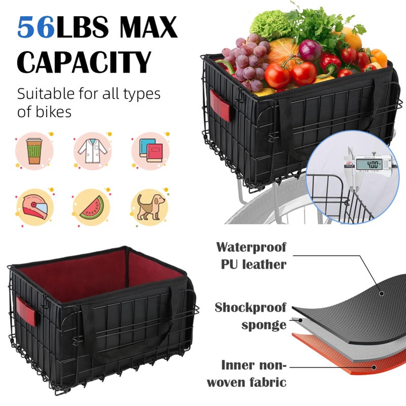 Lunies Bike Basket Rear, Folding Bicycle Basket with Removable Waterproof Liner Bag, Rear Bike Cargo Rack, Bike Accessories Frame Basket for Adult Women Men Carrying Dogs,Pet,Grocery,Quick Release Design - Image 2
