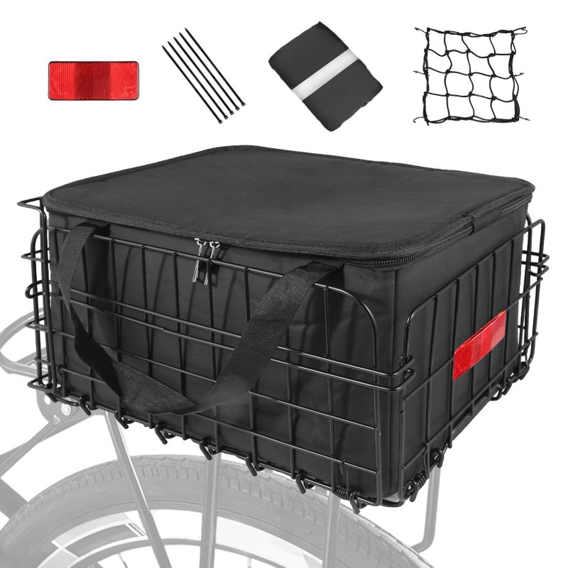 Lunies Bike Basket Rear, Folding Bicycle Basket with Removable Waterproof Liner Bag, Rear Bike Cargo Rack, Bike Accessories Frame Basket for Adult Women Men Carrying Dogs,Pet,Grocery,Quick Release Design - Image 1