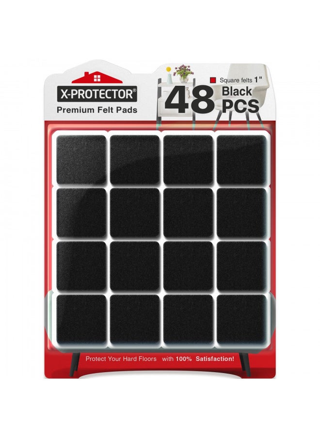 X-Protector X-PROTECTOR Felt Furniture Pads - 48 PCS 1" - Felt Pads Floor Protectors - Chair Felt Pads - Felt Pads for Furniture Feet - Furniture Pads for Hardwood Floors - Protect Your Floors! (Black, Square)  - Image 1