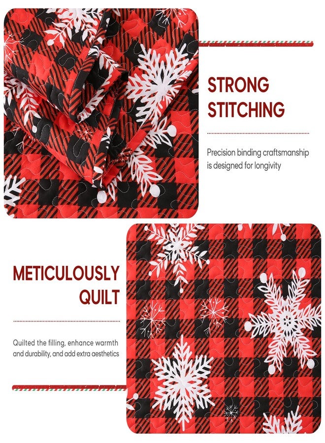 جي اس دي طقم لحاف عيد الميلاد من JSD، مقاس مفرد، أغطية سرير بنقشة مربعات الجاموس الأحمر ورقاقات الثلج، لحاف من قطعتين من الألياف الدقيقة، بطانية مبطنة مع أغطية وسائد - Image 4