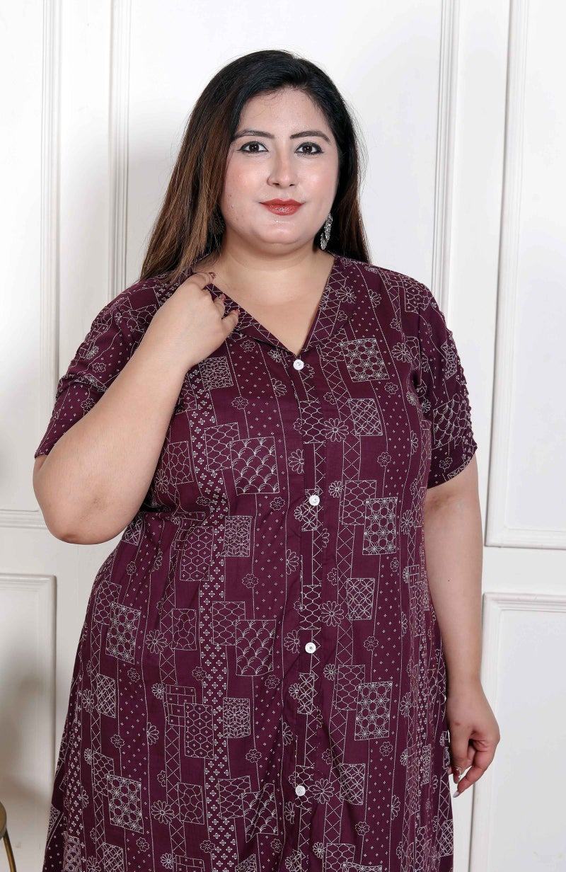 Miravan WOMENS Plus Size  Wine Mandarin Neck Floral Printed A-Line Party wear Kurta - Image 4