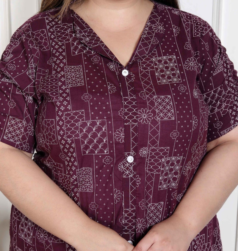 Miravan WOMENS Plus Size  Wine Mandarin Neck Floral Printed A-Line Party wear Kurta - Image 5