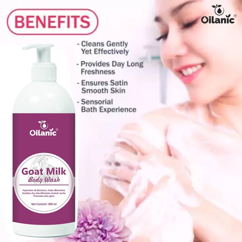 Oilanic Goat Milk Body Wash for Men and Women (Pack of 4, Each 300 ml)|Deep Hydration and Skin Moisturizing Cleanser for Dry Skin Helps Reduces Blemishes Gentle Nourishing Shower Gel for Glowing Skin - Image 4