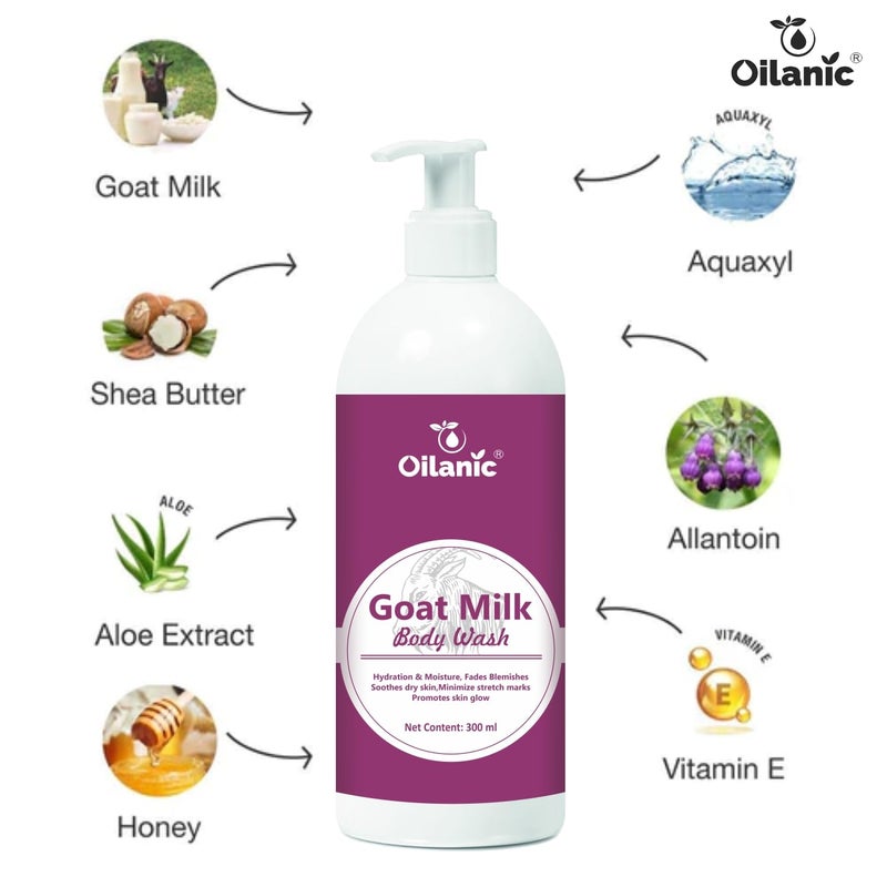 Oilanic Goat Milk Body Wash for Men and Women (Pack of 4, Each 300 ml)|Deep Hydration and Skin Moisturizing Cleanser for Dry Skin Helps Reduces Blemishes Gentle Nourishing Shower Gel for Glowing Skin - Image 5