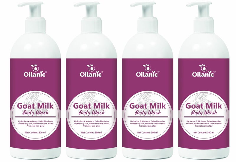 Oilanic Goat Milk Body Wash for Men and Women (Pack of 4, Each 300 ml)|Deep Hydration and Skin Moisturizing Cleanser for Dry Skin Helps Reduces Blemishes Gentle Nourishing Shower Gel for Glowing Skin - Image 1
