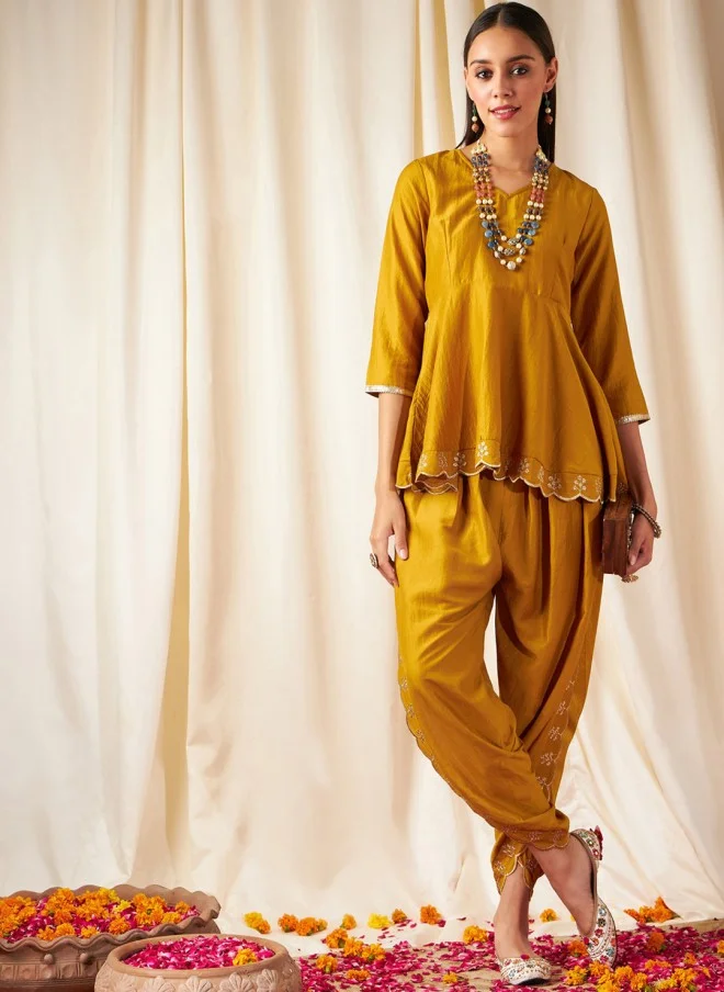 ساسافراس Mustard Yellow Ethnic Co-Ords for Women