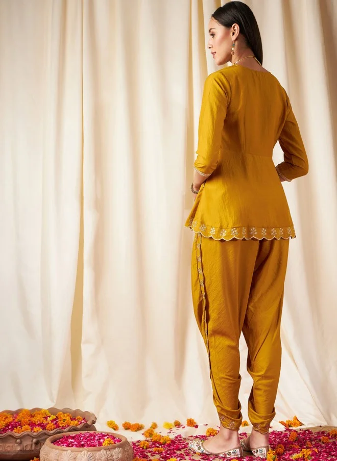 ساسافراس Mustard Yellow Ethnic Co-Ords for Women