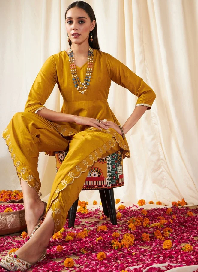ساسافراس Mustard Yellow Ethnic Co-Ords for Women