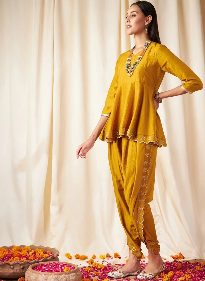 ساسافراس Mustard Yellow Ethnic Co-Ords for Women