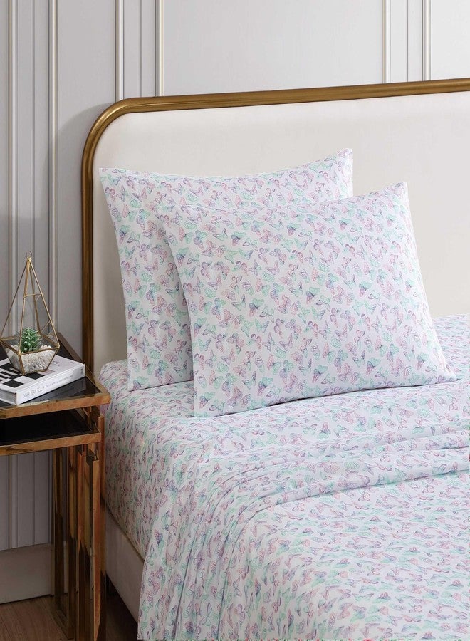 بتسي جونسون بيتسي جونسون - ملاءات سرير مفردة، طقم مفروشات مع غطاء وسادة مطابق، ناعمة وحريرية، مقاومة للبهتان والتجاعيد، مستلزمات أساسية للسكن الجامعي (فراشة قوس قزح بنفسجي) - Image 2